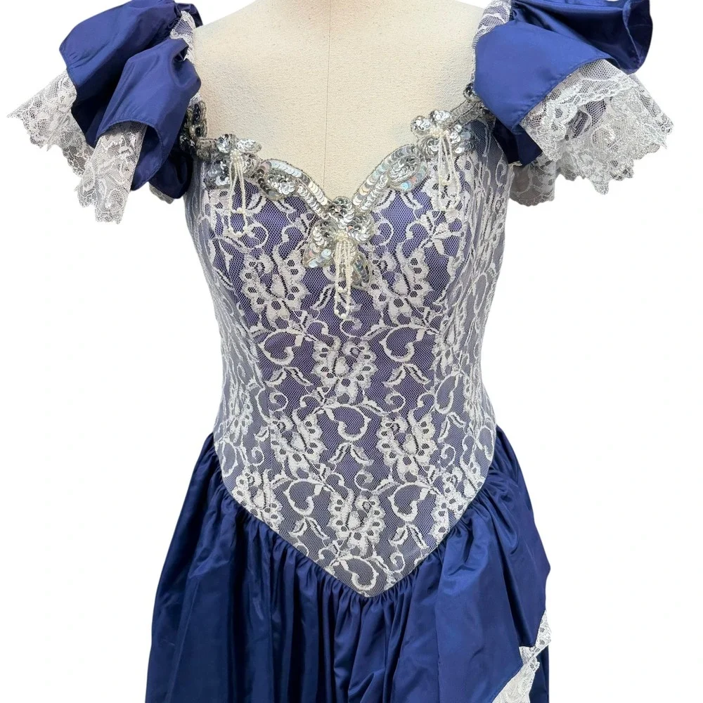LORALIE ORIGINAL Vintage Lace & Taffeta Party Dress – Size 12 - Picture 3 of 7